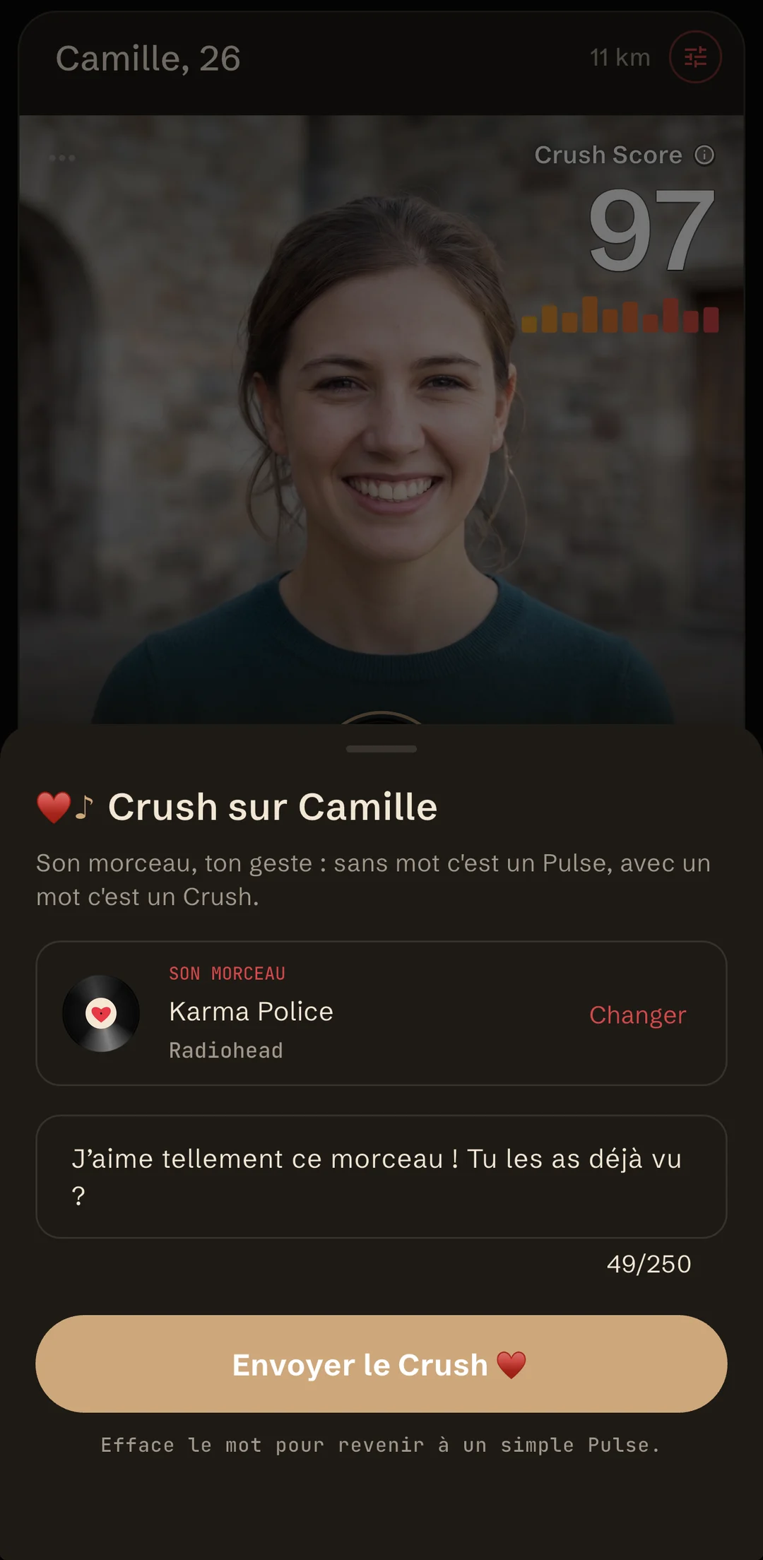 Le crush s'envoie avec un morceau et un mot